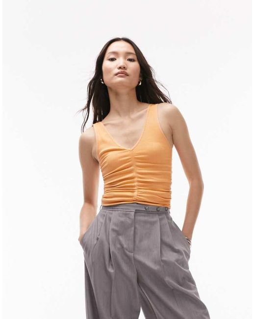 TOPSHOP Purple Seamless Ruched V Neck Vest
