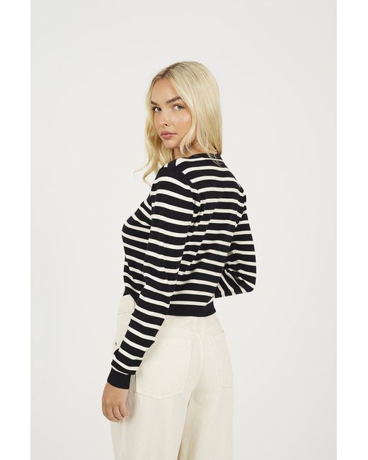 Brave Soul Black Stripe Crew Neck Cardigan With Shank Buttons