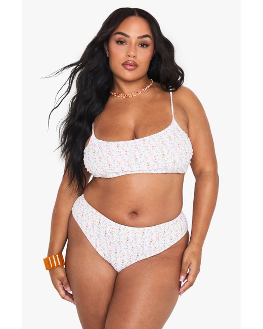 Boohoo White Plus Reversible Ditsy Floral Tie Side Bikini Bottoms