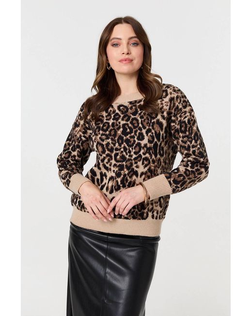 Izabel London Black Animal Print Contrast Hem Knit Jumper
