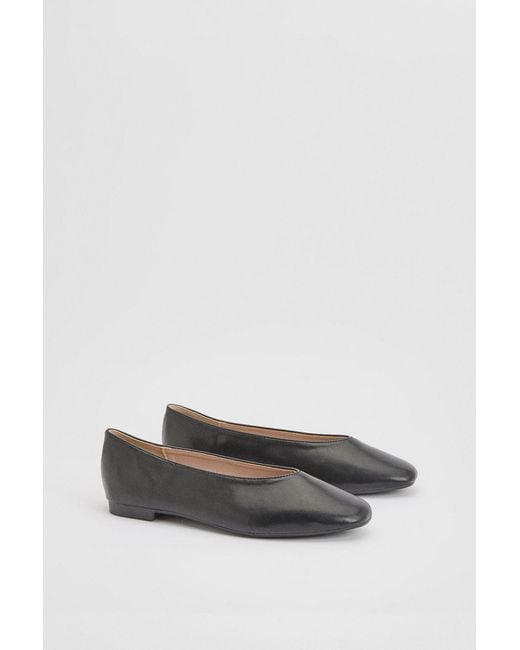 Oasis Gray Seraphina Faux Leather High Cut Square Toe Padded Ballet Pumps