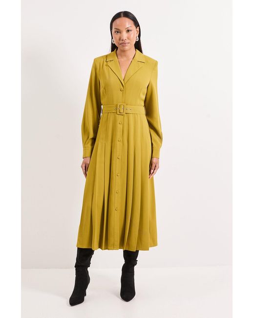 PRINCIPLES Yellow Pleat Skirt Belted Shirt Dress