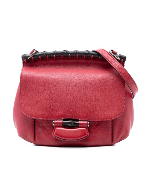 Gucci Red Pre-Owned Medium Leather Bamboo Nouveau Fringe Crossbody