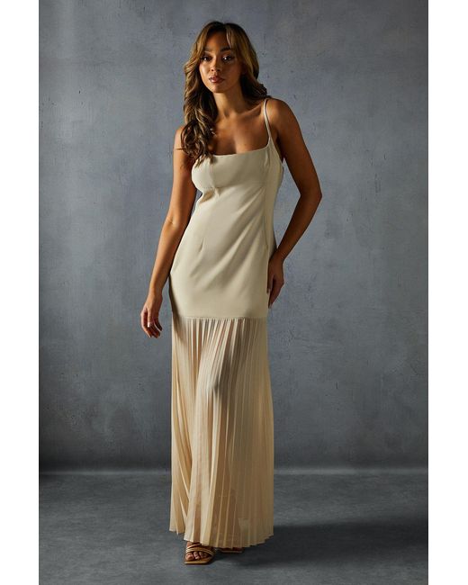 MissPap Gray Square Neck Pleated Chiffon Maxi Dress