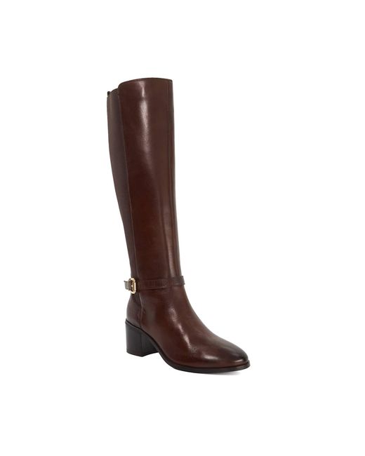 Dune Brown Tilbys Mid Height Leather Knee High Boots