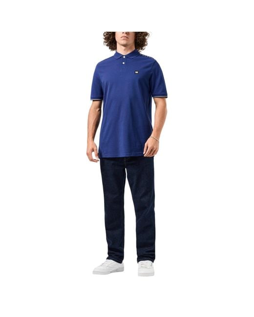 Weekend Offender Blue Sakai Polo Shirts Mid House Check Casual Golf Tee Top for men