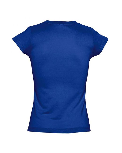 Sol's Blue V-Neck Ribbed Cotton T-Shirt