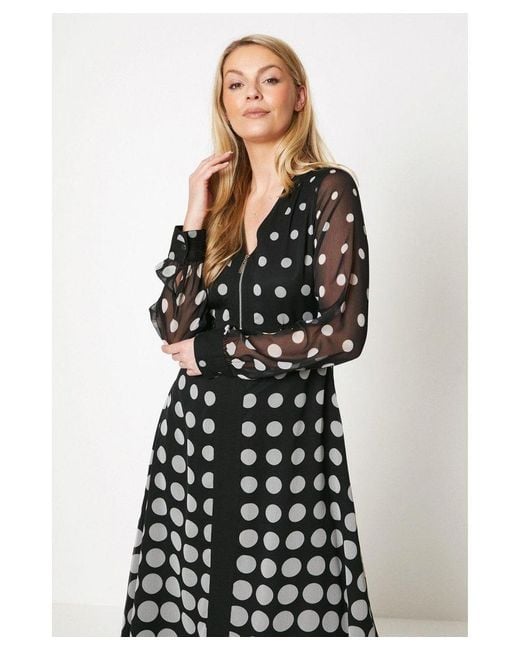 Wallis White Zip Front Spot Border Midi Dress