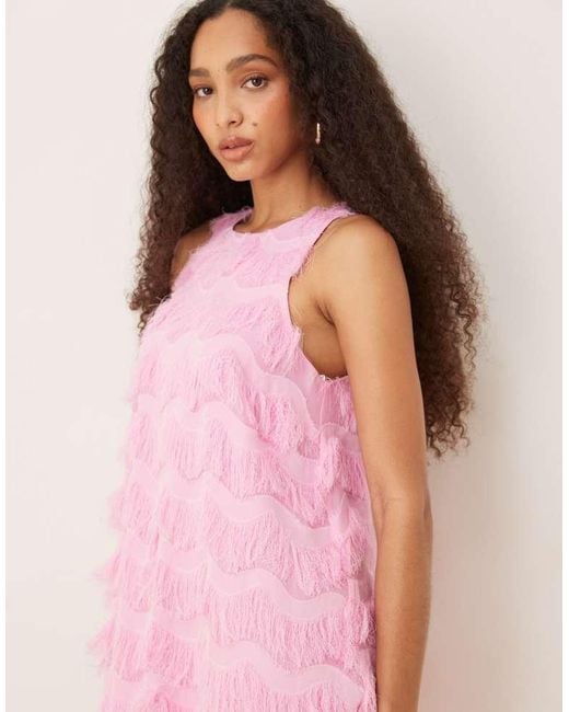 Y.A.S Pink Textured Racer Neck Mini Dress