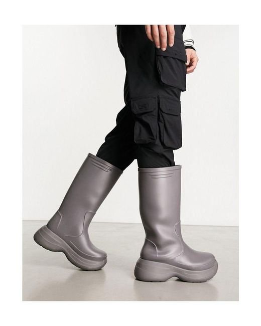 ASOS Black Chunky Calf Length Wellington Boots for men