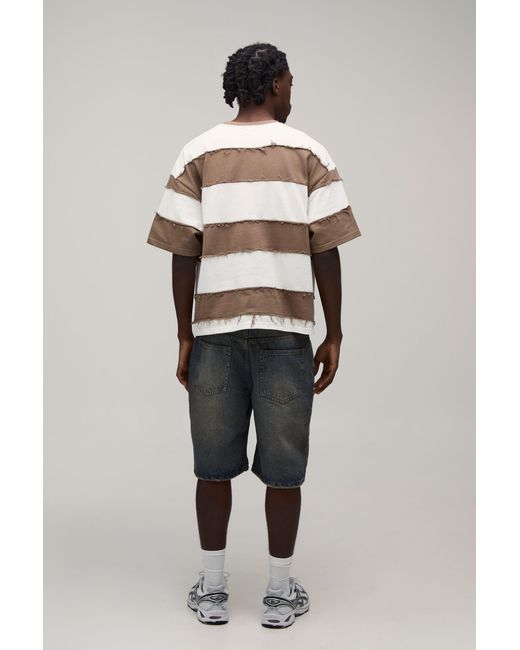 BoohooMAN Gray Oversized Boxy Distressed Short Sleeve T-Shirt for men