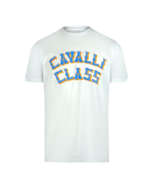 Roberto Cavalli White Cavalli Class Layered Logo Off T-Shirt for men