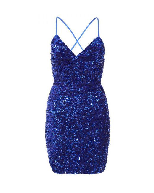 Quiz Blue Royal Sequin Open Back Mini Dress