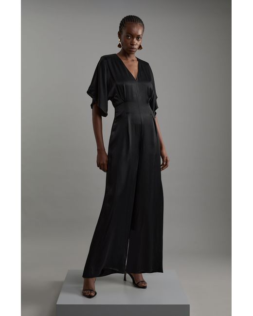 Karen Millen Black Tall Satin Angel Sleeve Woven Maxi Jumpsuit