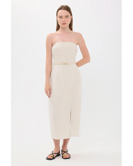 Hiccup White Strapless Belt-Detailed Midi Dress