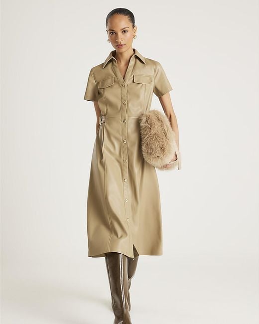 River Island Natural Midi Shirt Dress Faux Leather