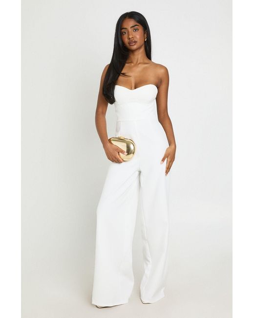 Boohoo White Tailored Sweetheart Bandeau Jumpsuit