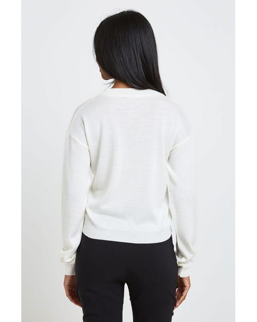 Boohoo White Sheer Knit Lightweight Crew Neck Button Up Cardigan