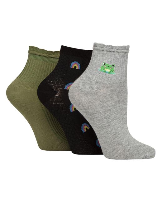 Elle Gray 3 Pack Ladies Ribbed Anklet Socks With Frill Welt