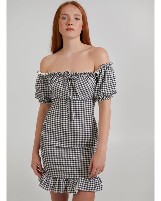 Pink Vanilla Gray Vanilla Gingham Gypsy Bardot Dress