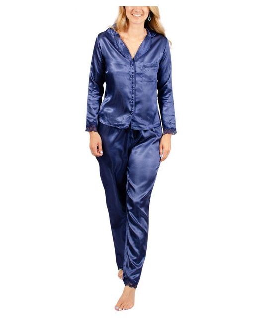 Boux Avenue Blue Satin Pyjama Set