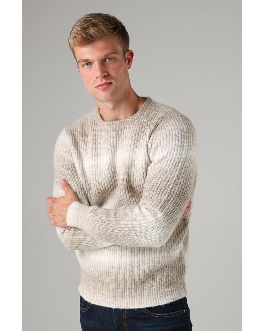 Kensington Eastside Gray Colour Block Ombre Crew Neck Jumper With Wool for men
