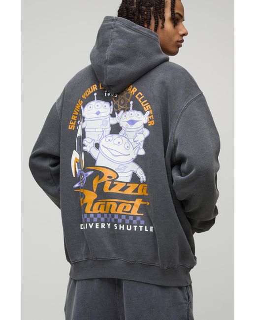 BoohooMAN Gray Oversized Disney Toy Story Washed License Printed Hoodie Cotton for men