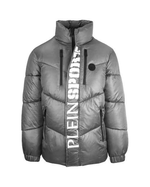 Philipp Plein Gray Bold Vertical Logo Shiny Padded Jacket Material_Polyester for men