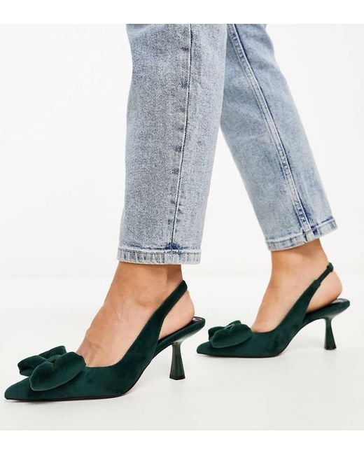 ASOS Blue Wide Fit Scarlett Bow Detail Mid Heeled Shoes