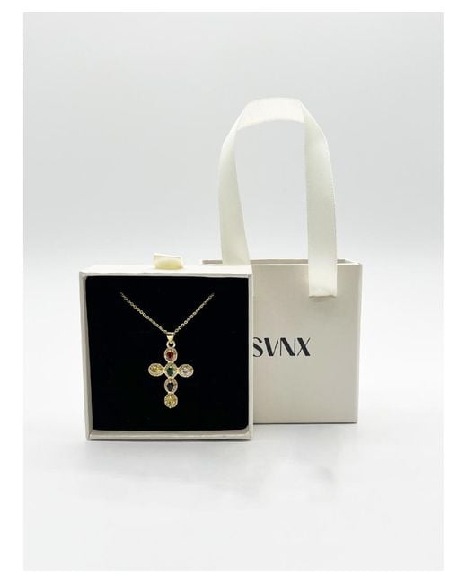 SVNX White Cross Pendant Necklace