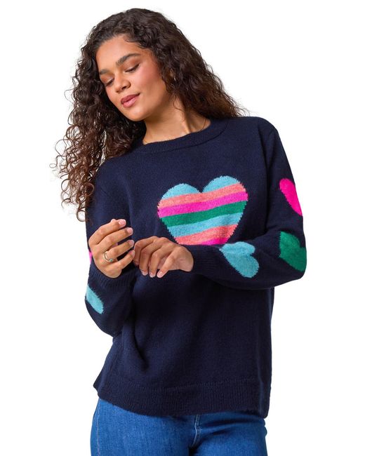 Roman Blue Multi Heart Detail Longline Jumper