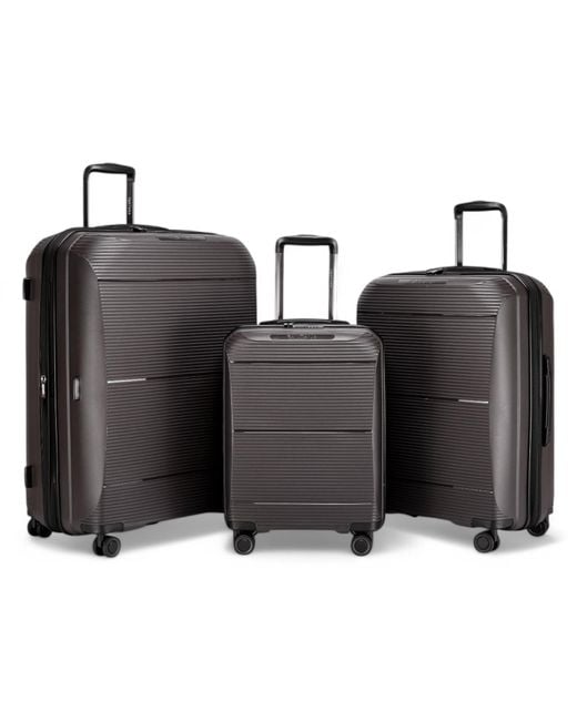 Infinity Leather Black Expandable Hard Shell Pp 8 Wheel Luggage Travel Cabin Holiday Bags Suitcase Set