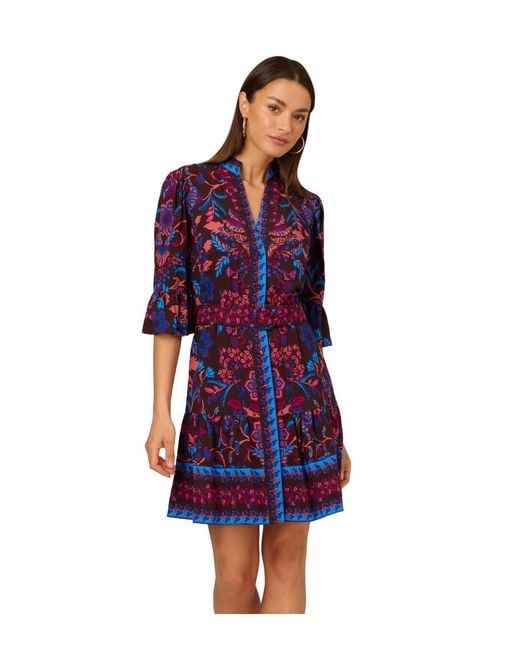Adrianna Papell Red Printed Short Flounce Dress