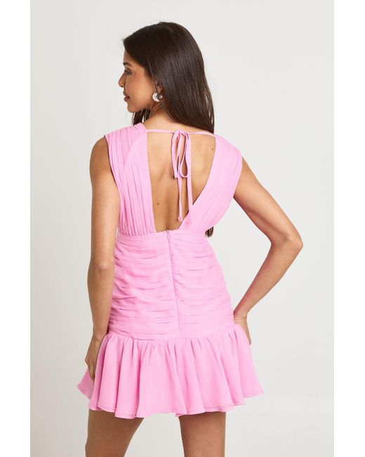Boohoo Pink Chiffon Plunge Front Mini Dress