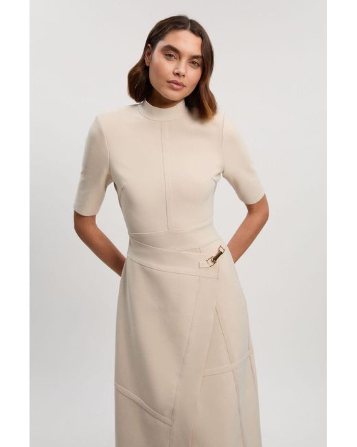 Karen Millen Natural Petite Figure Form Bandage Asymmetric Knit Midi Dress