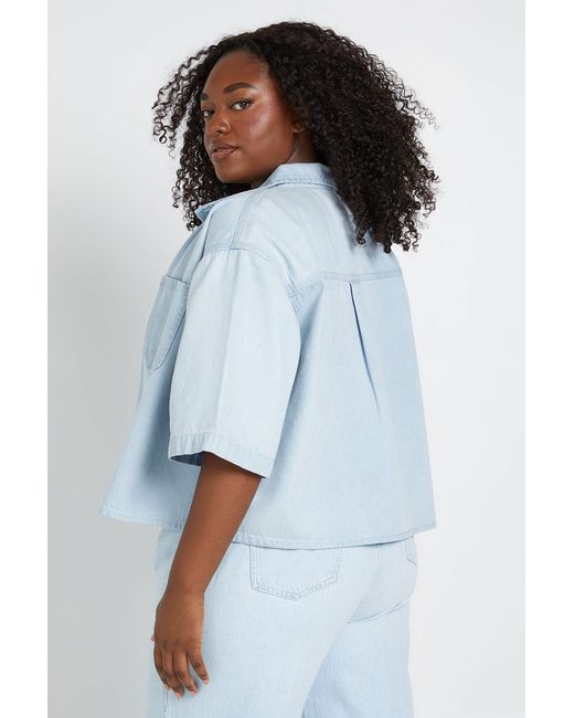 Boohoo Blue Plus Oversized Short Sleeve Denim Shirt