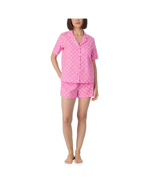 DKNY Pink Short Sleeve Notch Top And Boxer Sleep Set