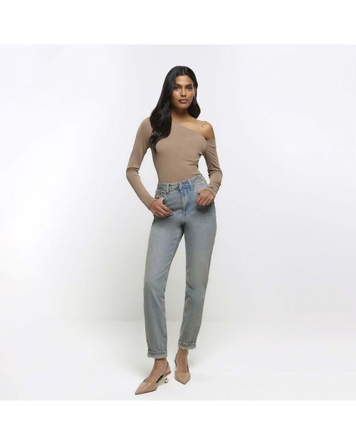 River Island Blue Jeans High Waisted Mom Ripped
