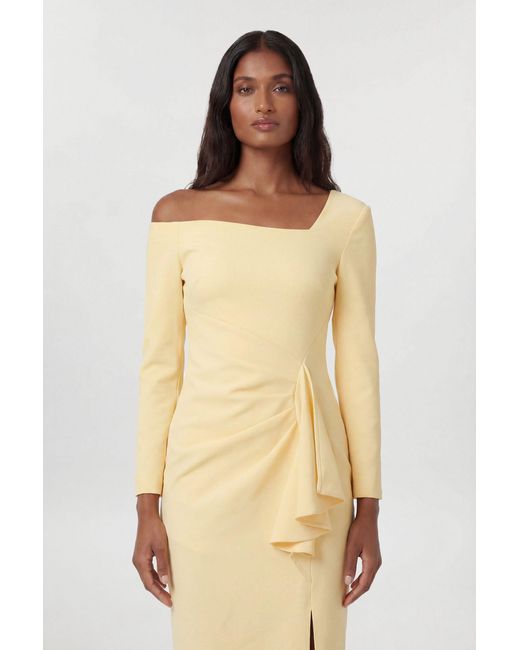 Karen Millen Natural Compact Stretch Asymmetric Neckline Draped Midi Dress