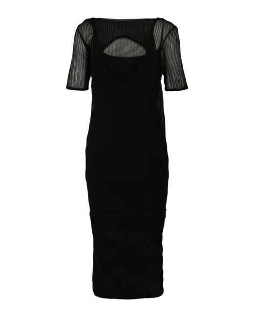 Bottega Veneta Black Two-Layered Midi Dress