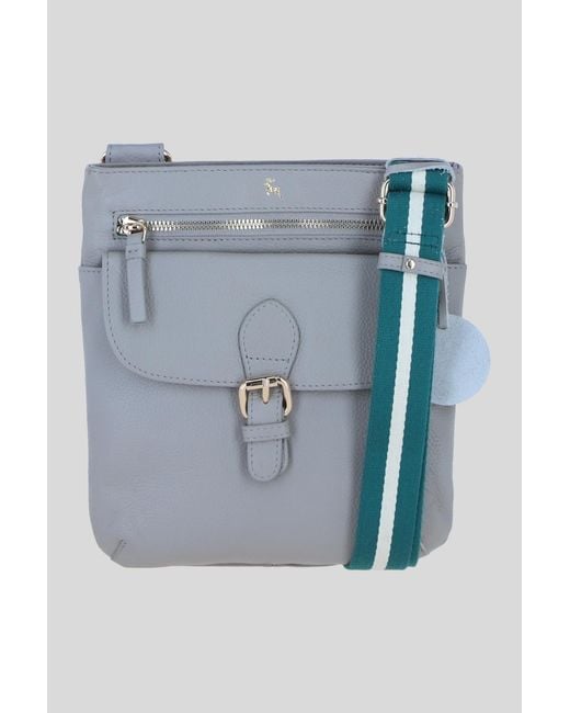 Ashwood Leather Blue Flat Crossbody Bag With Contrast Strap
