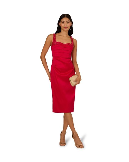 Adrianna Papell Red Bead Stretch Taffeta Dress