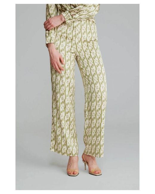 GUSTO Green Monogram Print Satin Trousers