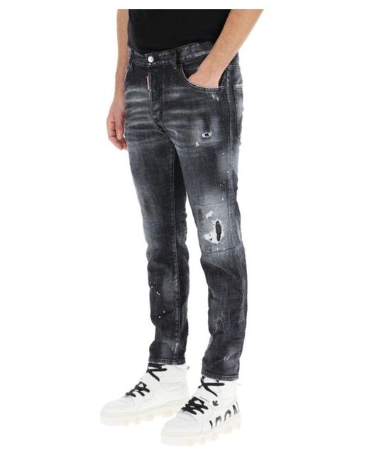 DSquared² Gescheurde Kniewas Cool Guy Jeans In Zwart in het Gray voor heren