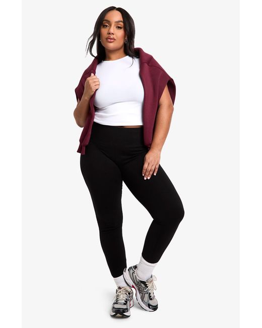 Boohoo Black Basics Plus High Waisted Deep Waistband Legging