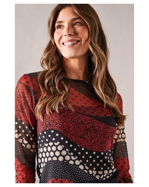 Wallis Red Printed Mesh Top With Cami