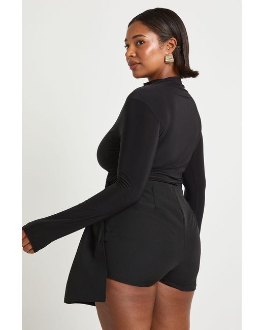 Boohoo Black Plus Woven Pleated Wrap Skort