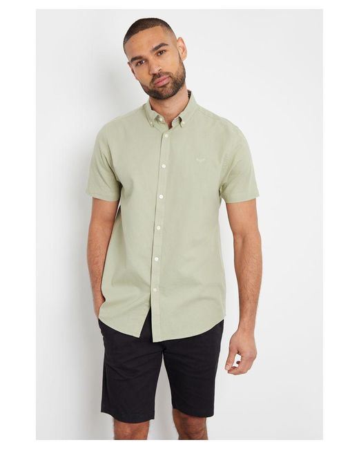 Threadbare Green Oxford Cotton 'Inferno' Short Sleeve Shirt for men