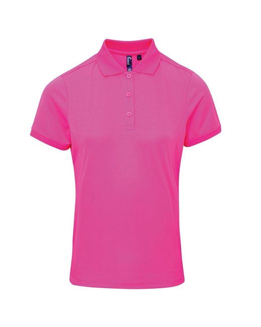 PREMIER Pink Ladies Coolchecker Short Sleeve Pique Polo T-Shirt (Neon)
