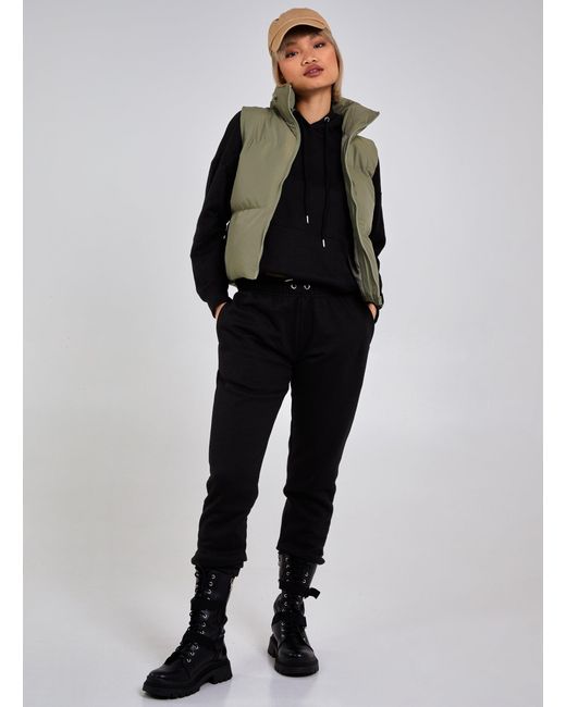 Pink Vanilla Black Hooded Padded Sleeveless Coat